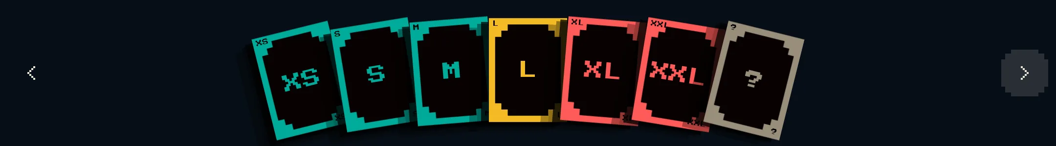 T-Shirt deck cards showing XS through XXL plus ?